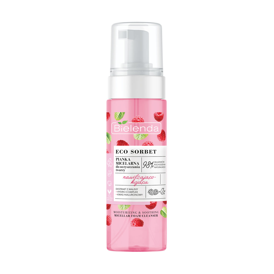 Міцелярна пінка для вмивання Bielenda Eco Sorbet Moisturizing &amp; Soothing з екстрактом малини, 150 мл