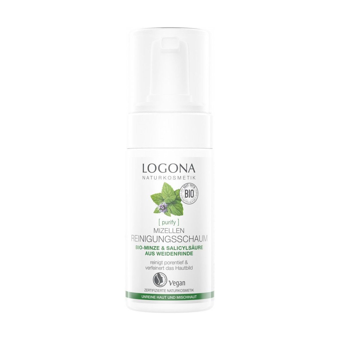 Очищувальна міцелярна пінка для обличчя Logona Purifying Micelle Cleansing Foam, 100 мл